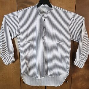 C78 Trail's End Hand Made Mens XL Striped Band Collar Long Sleeve Grandfather